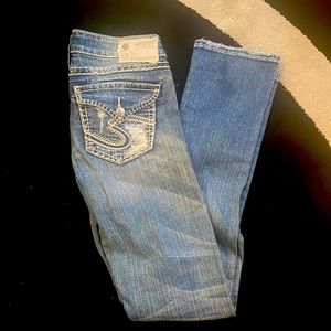 Buckle silver skinny jeans